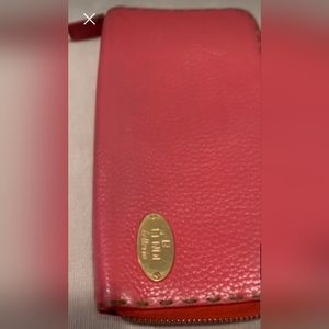 Fendi Selleria leather, Orange zip around wallet